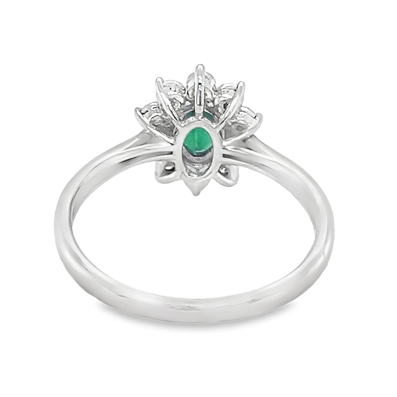 Emerald & Diamond Oval Illusion Set Cluster Ring 9ct White Gold rear