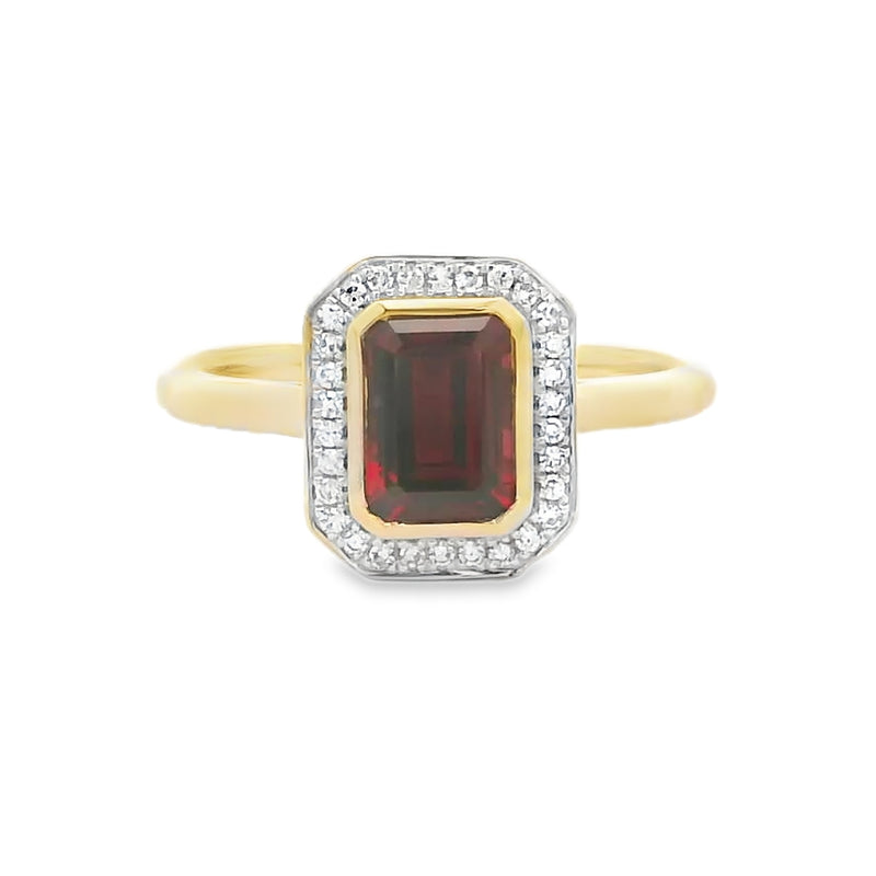 9ct Gold Octagonal Garnet & Diamond Ring