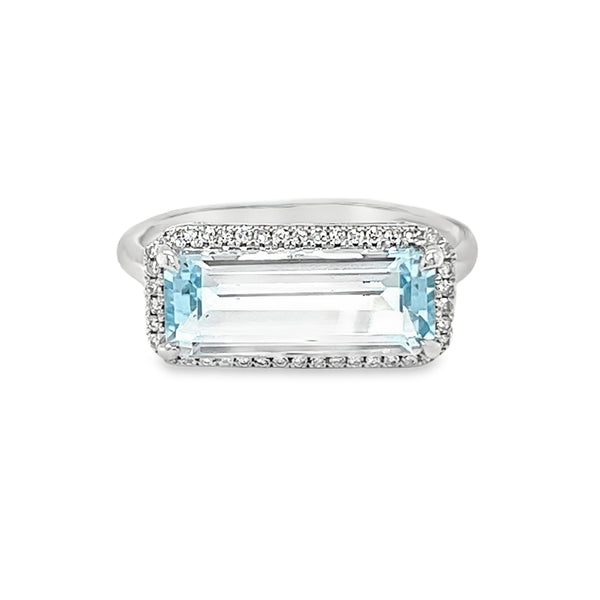 Blue Topaz & Diamond Oblong Ring 9ct White Gold