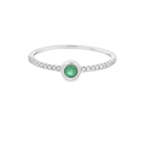 Round Emerald & Diamond Ring 9ct White Gold