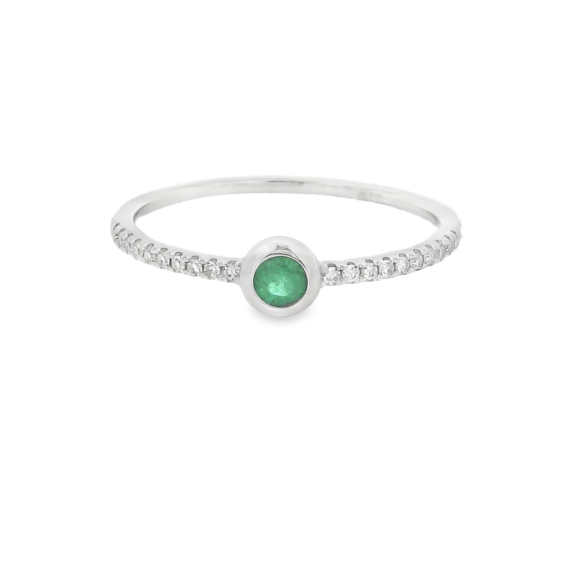 Round Emerald & Diamond Ring 9ct White Gold