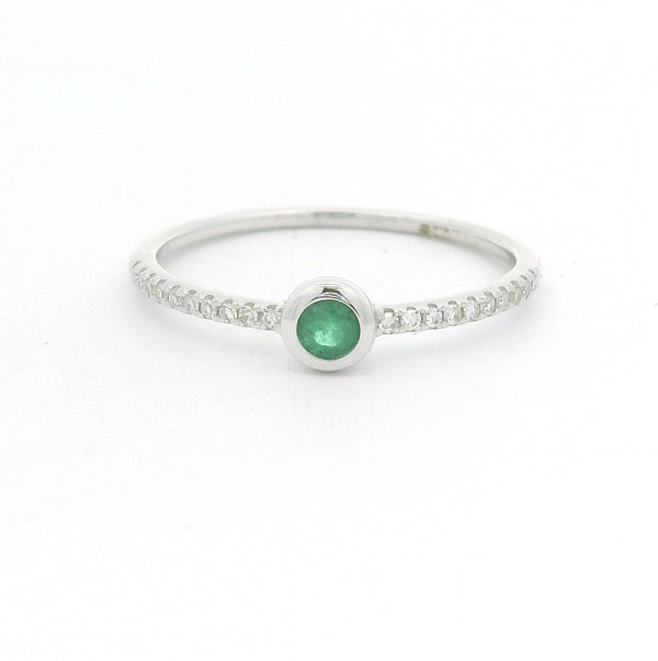 Round Emerald & Diamond Ring 9ct White Gold