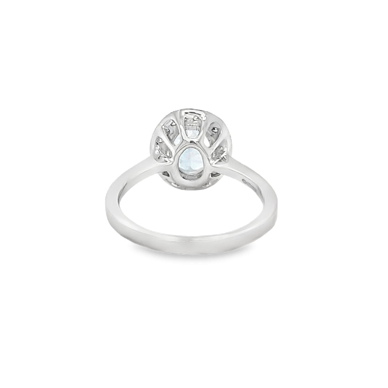 Aquamarine & Diamond Oval Cluster Ring 9ct White Gold rear