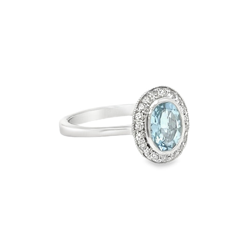 Aquamarine & Diamond Oval Cluster Ring 9ct White Gold side