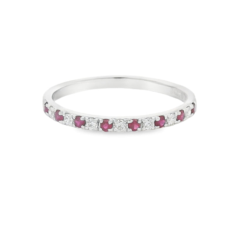 Ruby & Diamond 15 Stone Eternity Ring 9ct White Gold