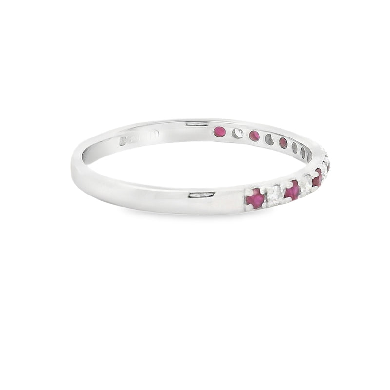 Ruby & Diamond 15 Stone Eternity Ring 9ct White Gold side