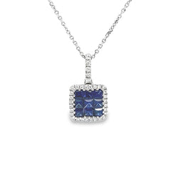 18ct White Gold Square Sapphire & Diamond Pendant