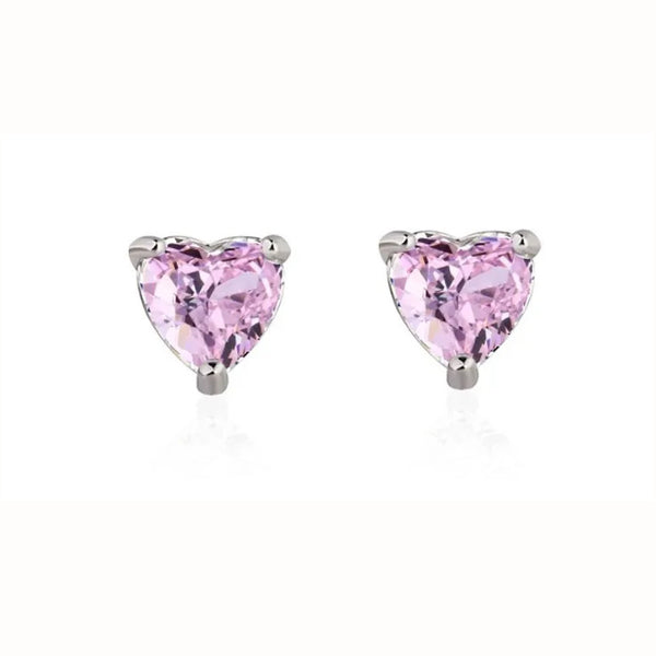 Sterling Silver 6mm Pink Heart CZ Earrings