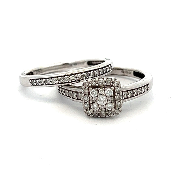 Pre Owned Diamond Bridal Ring Set 9ct White Gold