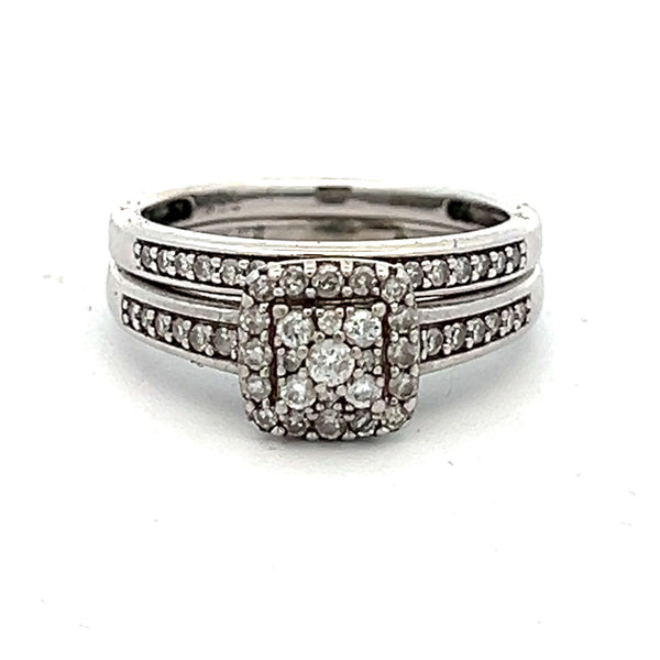Pre Owned Diamond Bridal Ring Set 9ct White Gold