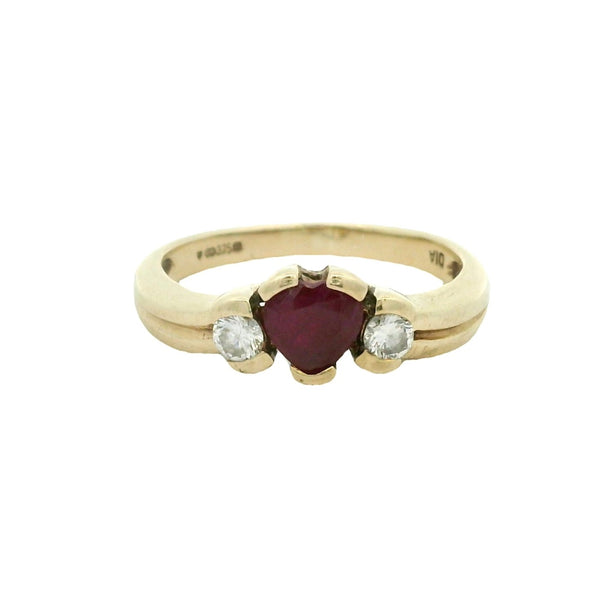 Pre Owned Heart Ruby & Diamond Ring 9ct Gold