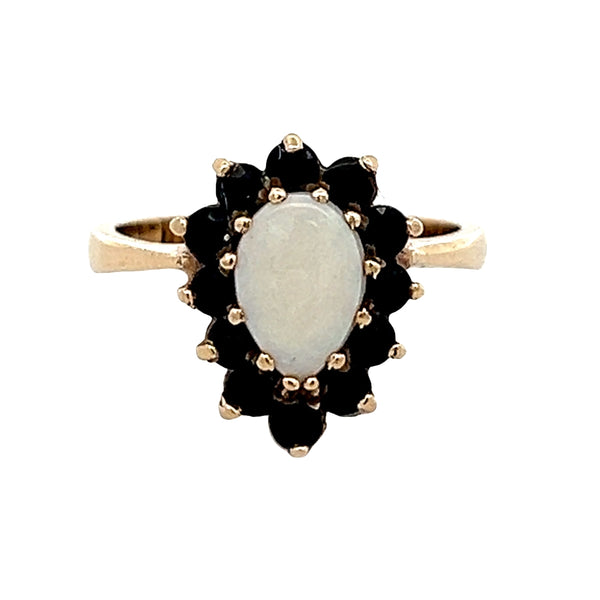 Pre Owned Opal & Sapphire Pear Cluster Ring 9ct Gold