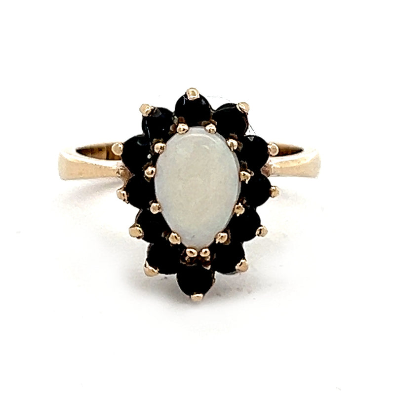 Pre Owned Opal & Sapphire Pear Cluster Ring 9ct Gold