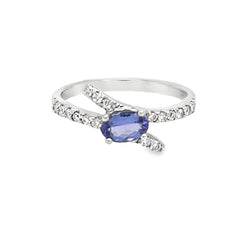 Pre Owned Tanzanite & Diamond Crossover Ring 18ct White Gold