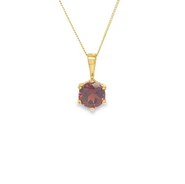 9ct Gold Round Garnet Pendant