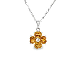 9ct White Gold 4 Heart Citrine Pendant & Chain