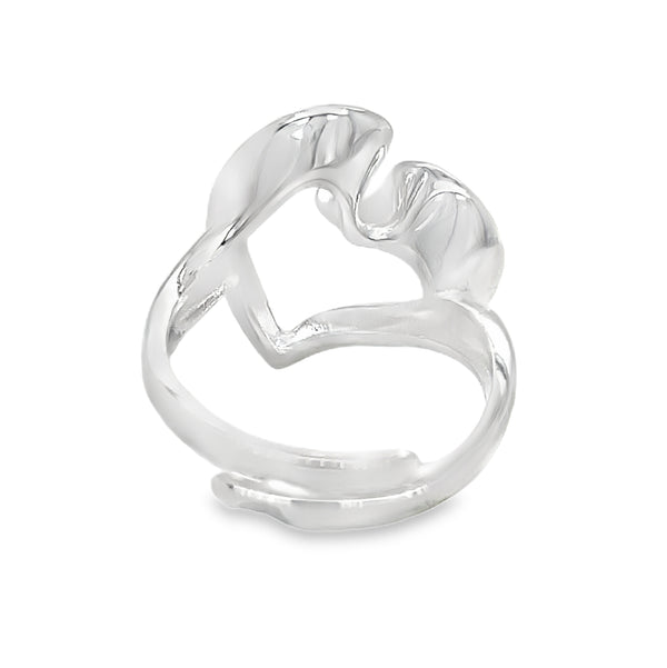 Sterling Silver Modern Open Heart Ring rear