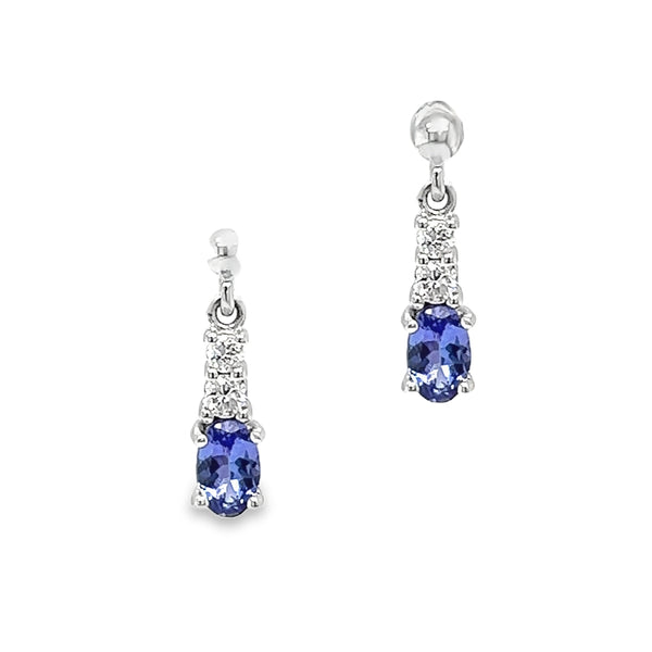 9ct White Gold Tanzanite & Diamond Drop Earrings