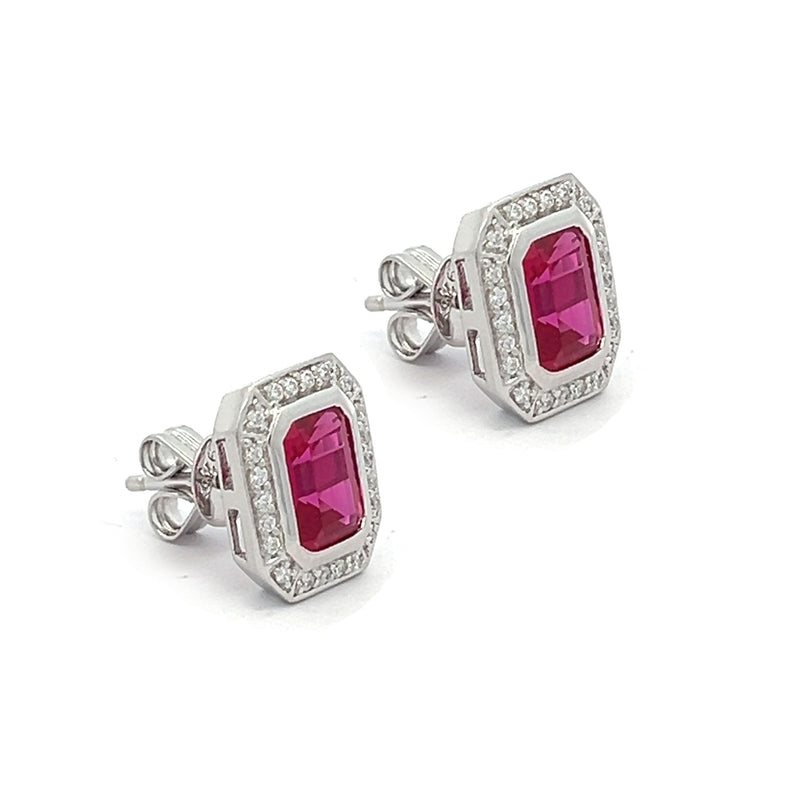 Ruby Red Emerald Cut CZ Cluster Stud Earrings side