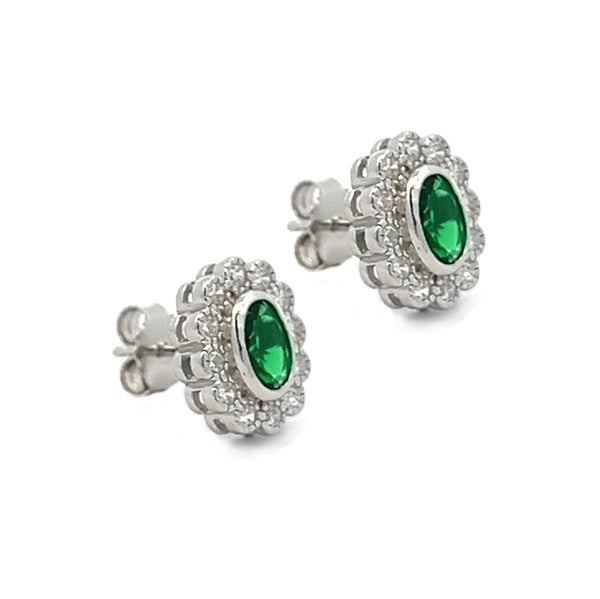 Emerald Green CZ Vintage Style Oval Cluster Stud Earrings SIDE