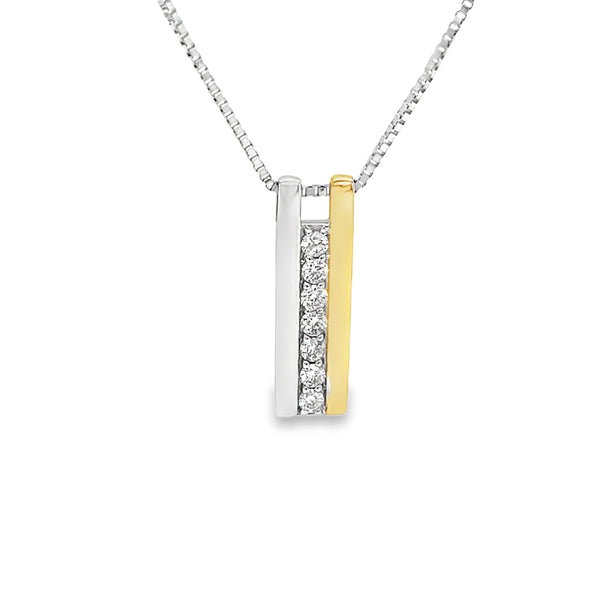 18ct Two Colour Gold Diamond Bar Pendant