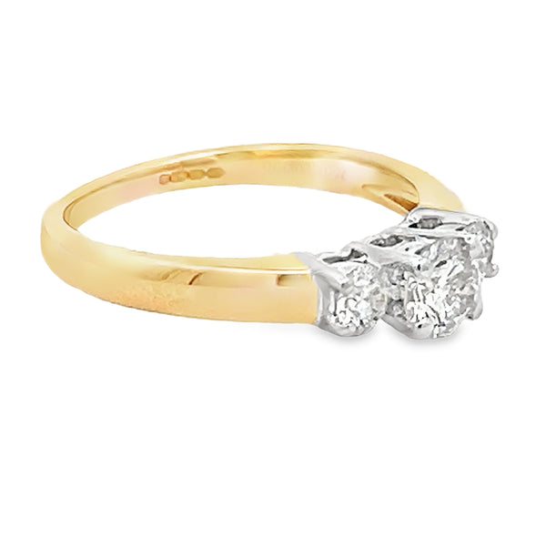 Diamond 3 Stone Ring 18ct Yellow Gold 0.75ct side