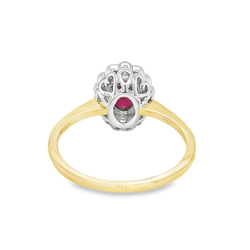 Ruby & Diamond Oval Cluster Ring 18ct Gold rear