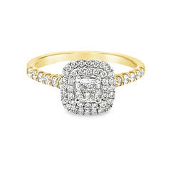 Diamond Cushion Double Halo Ring 0.66ct 18ct Gold