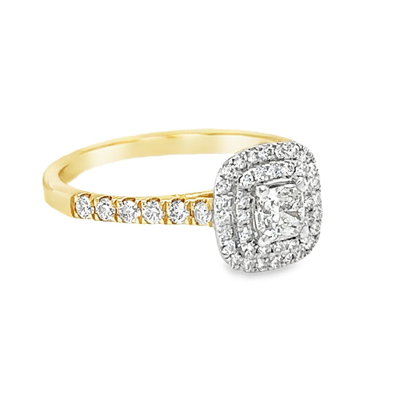 Diamond Cushion Double Halo Ring 0.66ct 18ct Gold side