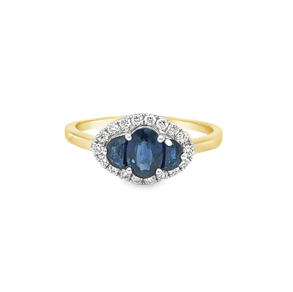 18ct Yellow Gold Sapphire & Diamond Oval Cluster Ring