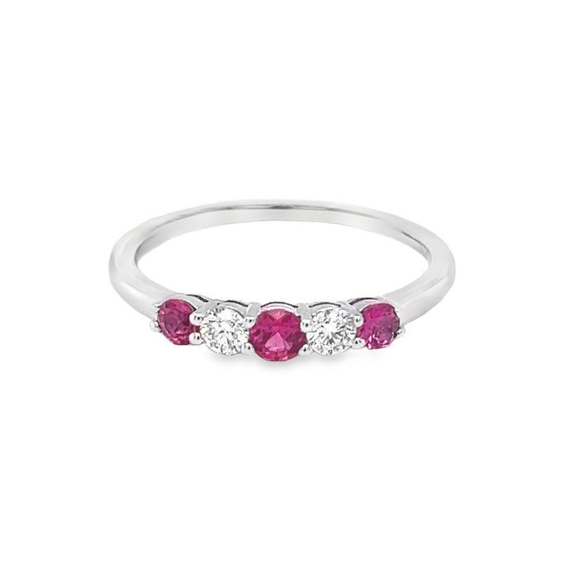 Ruby & Diamond Graduated 5 Stone Eternity Ring 18ct White Gold