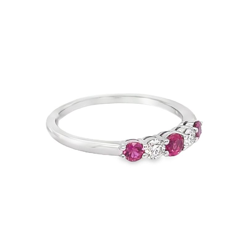 Ruby & Diamond Graduated 5 Stone Eternity Ring 18ct White Gold side