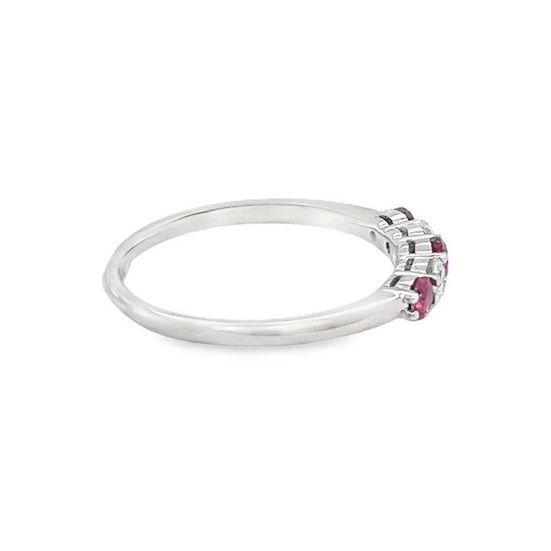 Ruby & Diamond Graduated 5 Stone Eternity Ring 18ct White Gold side