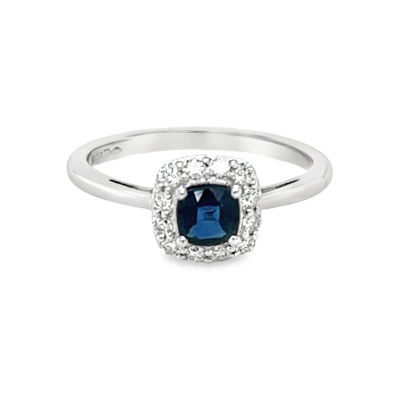 18ct White Gold Sapphire & Diamond Cushion Cluster Ring