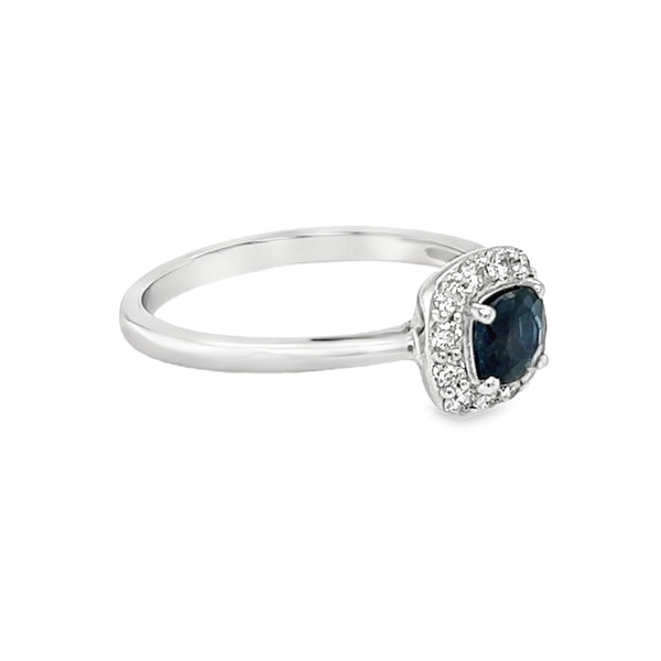 18ct White Gold Sapphire & Diamond Cushion Cluster Ring