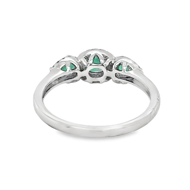 Emerald & Diamond Trilogy Halo Ring 18ct White Gold rear