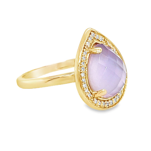 Amethyst Mother of Pearl & Diamond Ring 18ct Gold