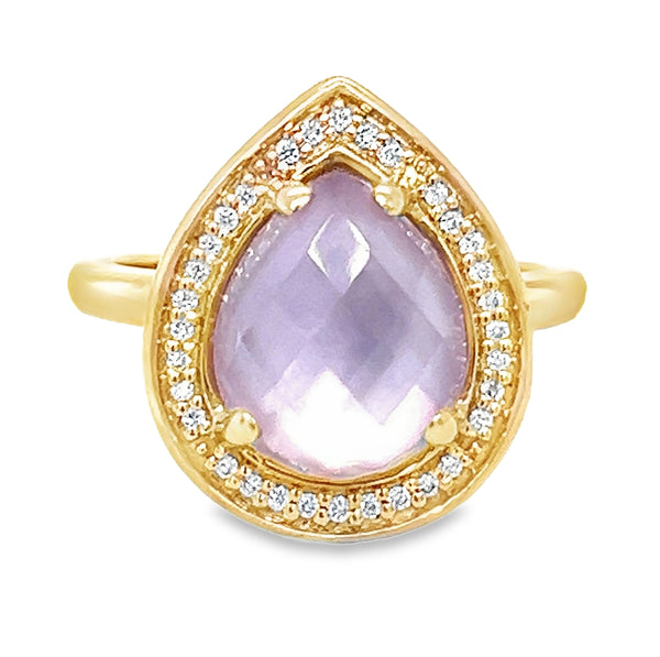 Amethyst Mother of Pearl & Diamond Ring 18ct Gold