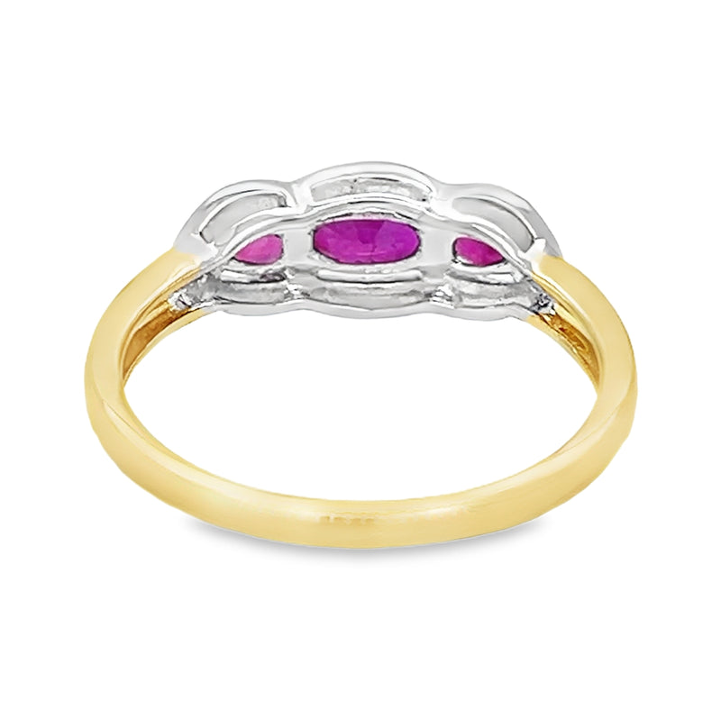 Trilogy Ruby & Diamond Halo Ring 18ct Gold rear