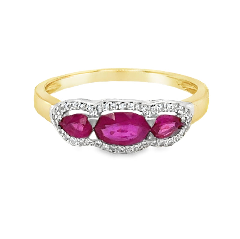 Trilogy Ruby & Diamond Halo Ring 18ct Gold