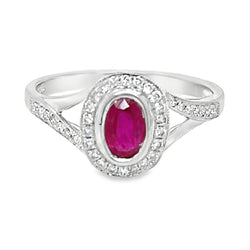 Oval Ruby & Diamond Cluster Ring 18ct White Gold