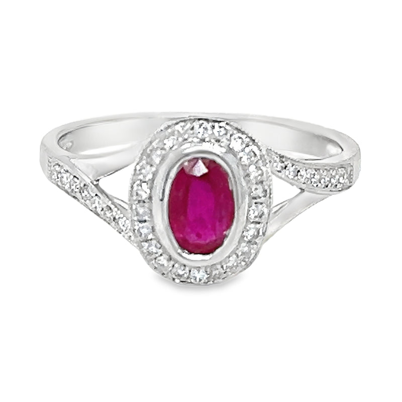 Oval Ruby & Diamond Cluster Ring 18ct White Gold