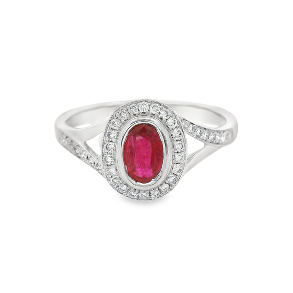 Oval Ruby & Diamond Cluster Ring 18ct White Gold