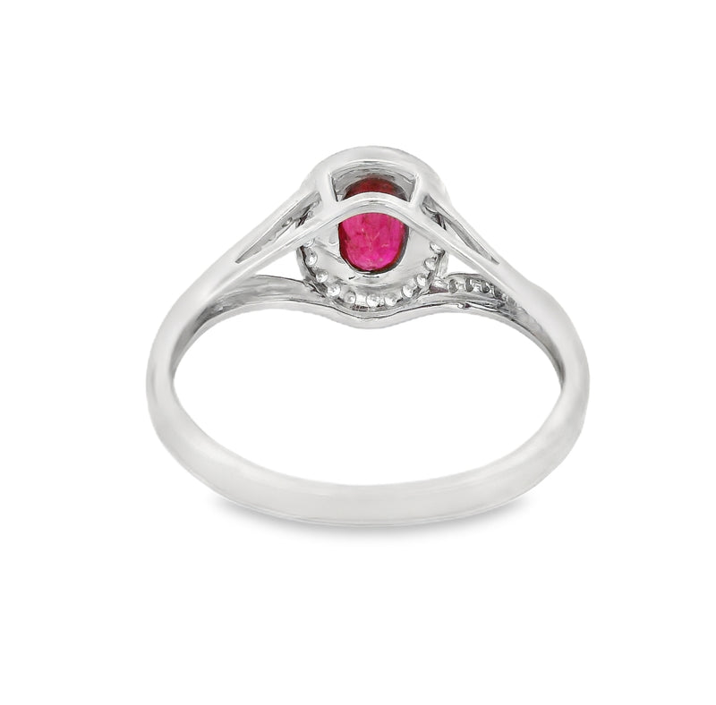 Oval Ruby & Diamond Cluster Ring 18ct White Gold rear