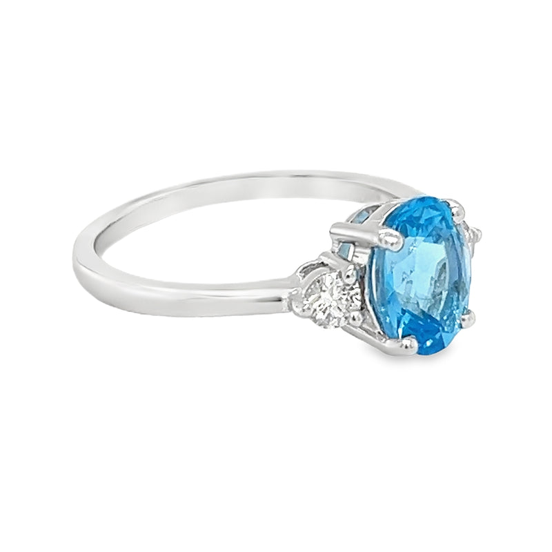 Blue Topaz & Diamond 3 Stone Ring 18ct White Gold side