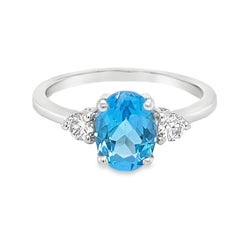 Blue Topaz & Diamond 3 Stone Ring 18ct White Gold