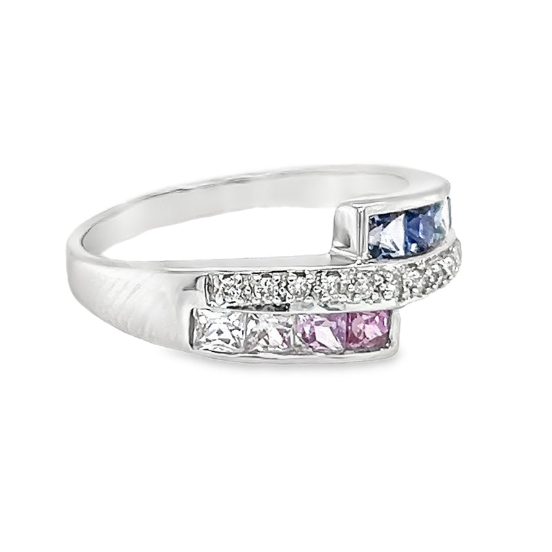 18ct White Gold Multi Colour Sapphire & Diamond Ring