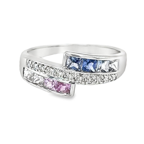 18ct White Gold Multi Colour Sapphire & Diamond Ring