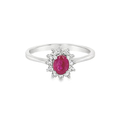 Ruby & Diamond Oval Cluster Ring 18ct White Gold