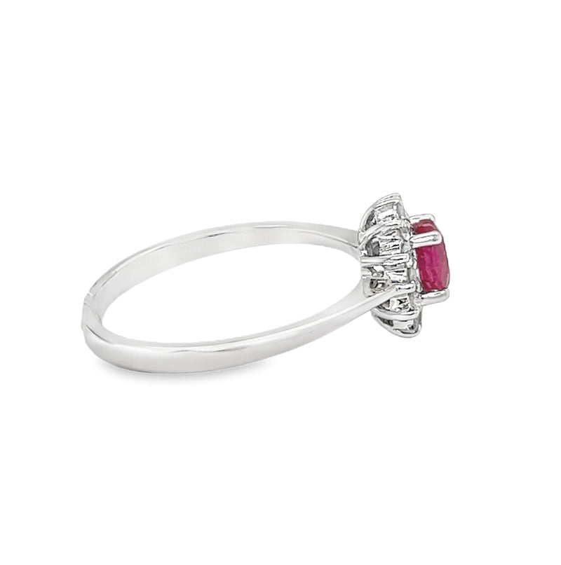 Ruby & Diamond Oval Cluster Ring 18ct White Gold side 2